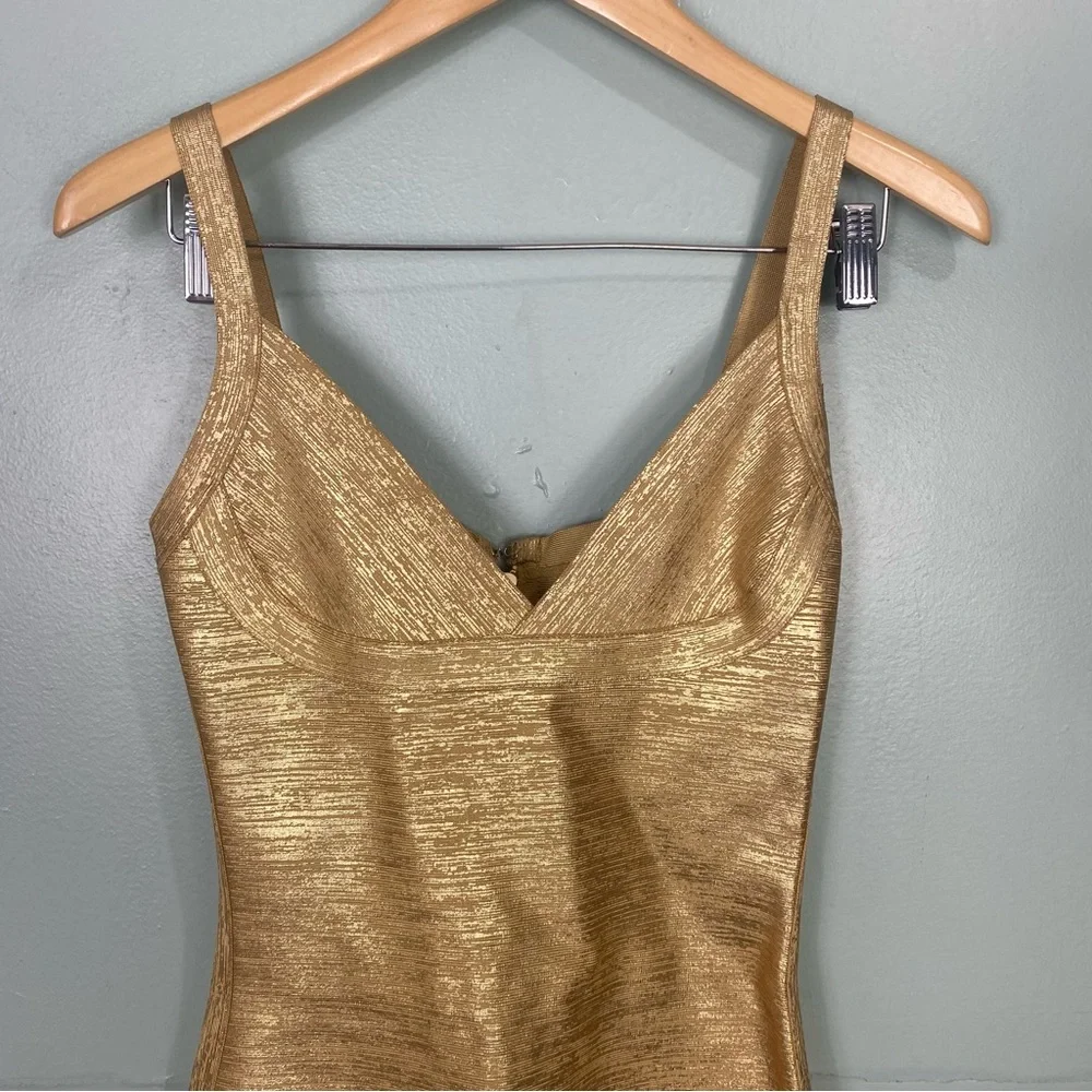 House Of CB Ornela Bodycon Mini Dress Sexy Gold Sz Small - Picture 4 of 8